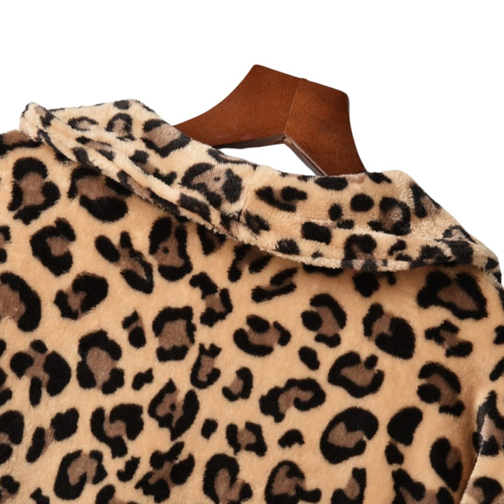 Plus Storlek Leopardmönster Åpen Cardigan Lång Jacka