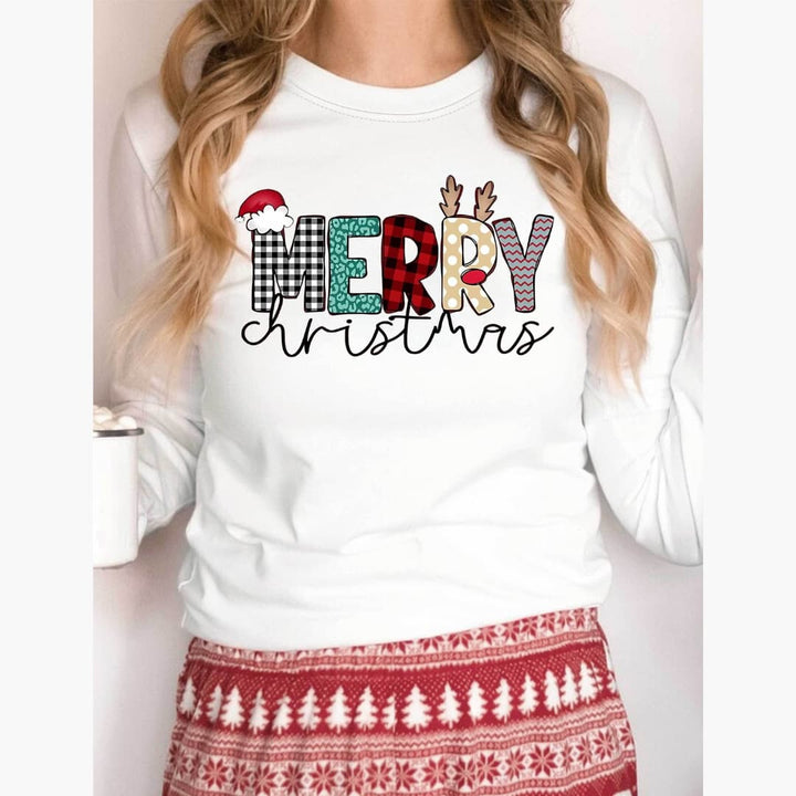 Kvinna Vintage-inspirert Jul Juleprint Långärmad T-skjorta