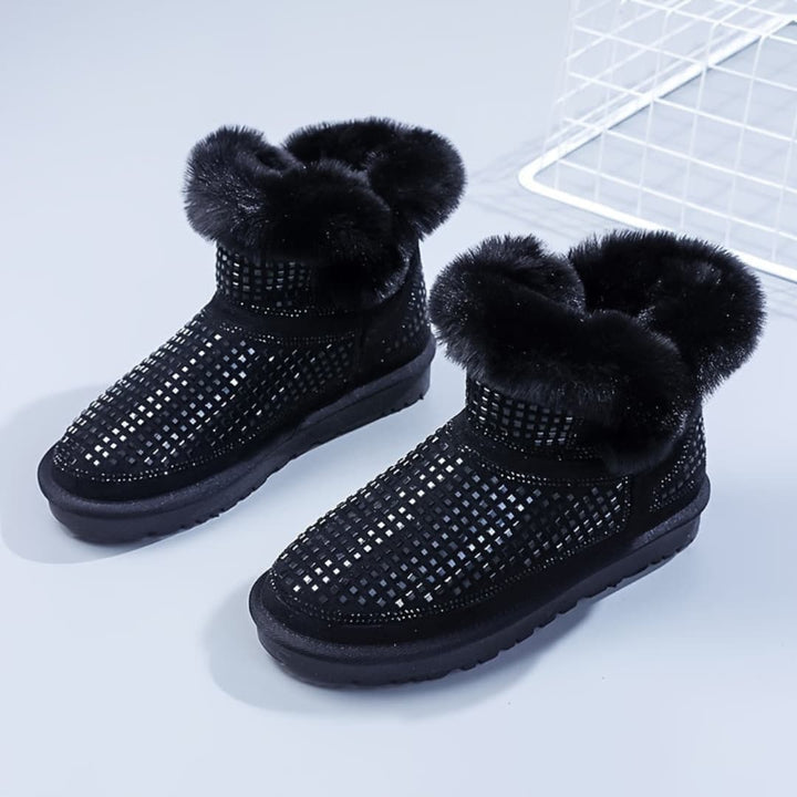 Dam Snöboots med Rhinestone Dekor Halkefrie Flate Ankelsko