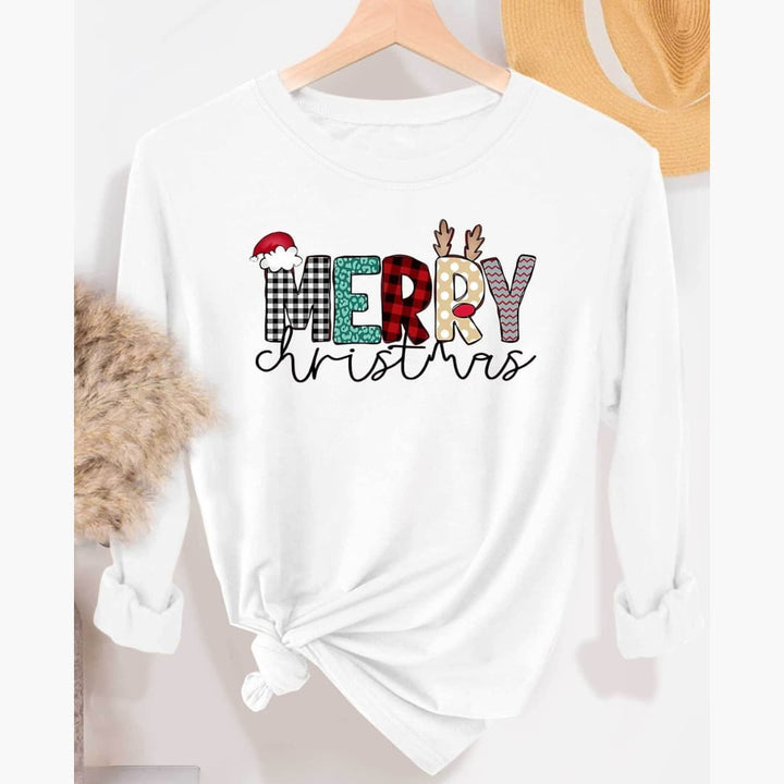 Kvinna Vintage-inspirert Jul Juleprint Långärmad T-skjorta