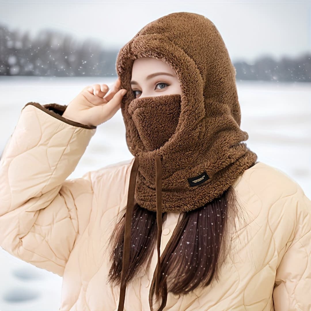 Vinter Fleece-Fôret Huva Halsduk för Kvinnor Vindbeskyttende Örebeskyttelse