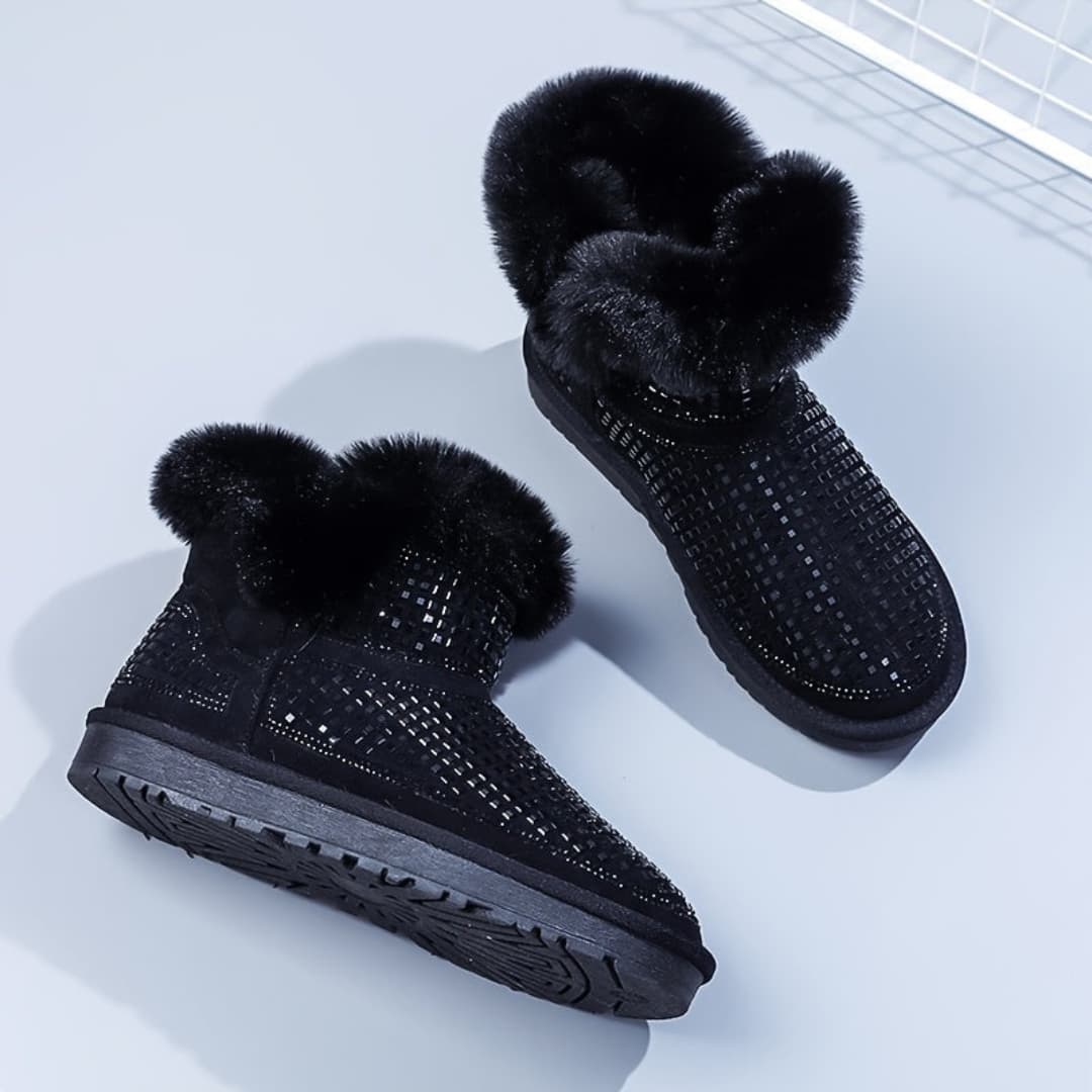 Dam Snöboots med Rhinestone Dekor Halkefrie Flate Ankelsko