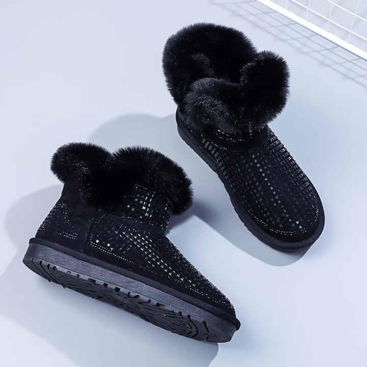 Dam Snöboots med Rhinestone Dekor Halkefrie Flate Ankelsko