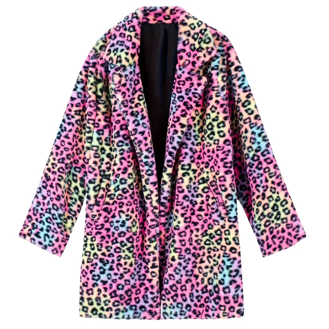 Plus Storlek Leopardmönster Åpen Cardigan Lång Jacka