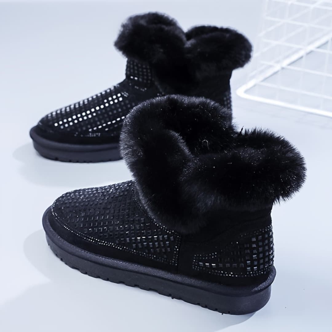 Dam Snöboots med Rhinestone Dekor Halkefrie Flate Ankelsko