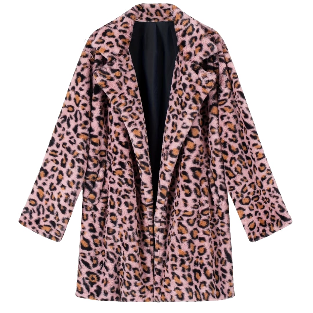 Plus Storlek Leopardmönster Åpen Cardigan Lång Jacka
