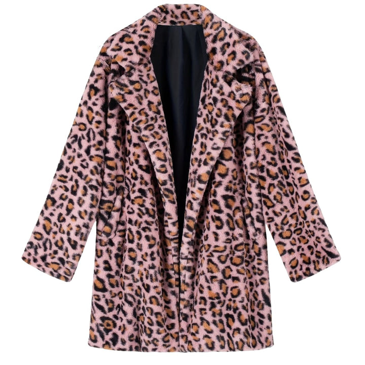 Plus Storlek Leopardmönster Åpen Cardigan Lång Jacka