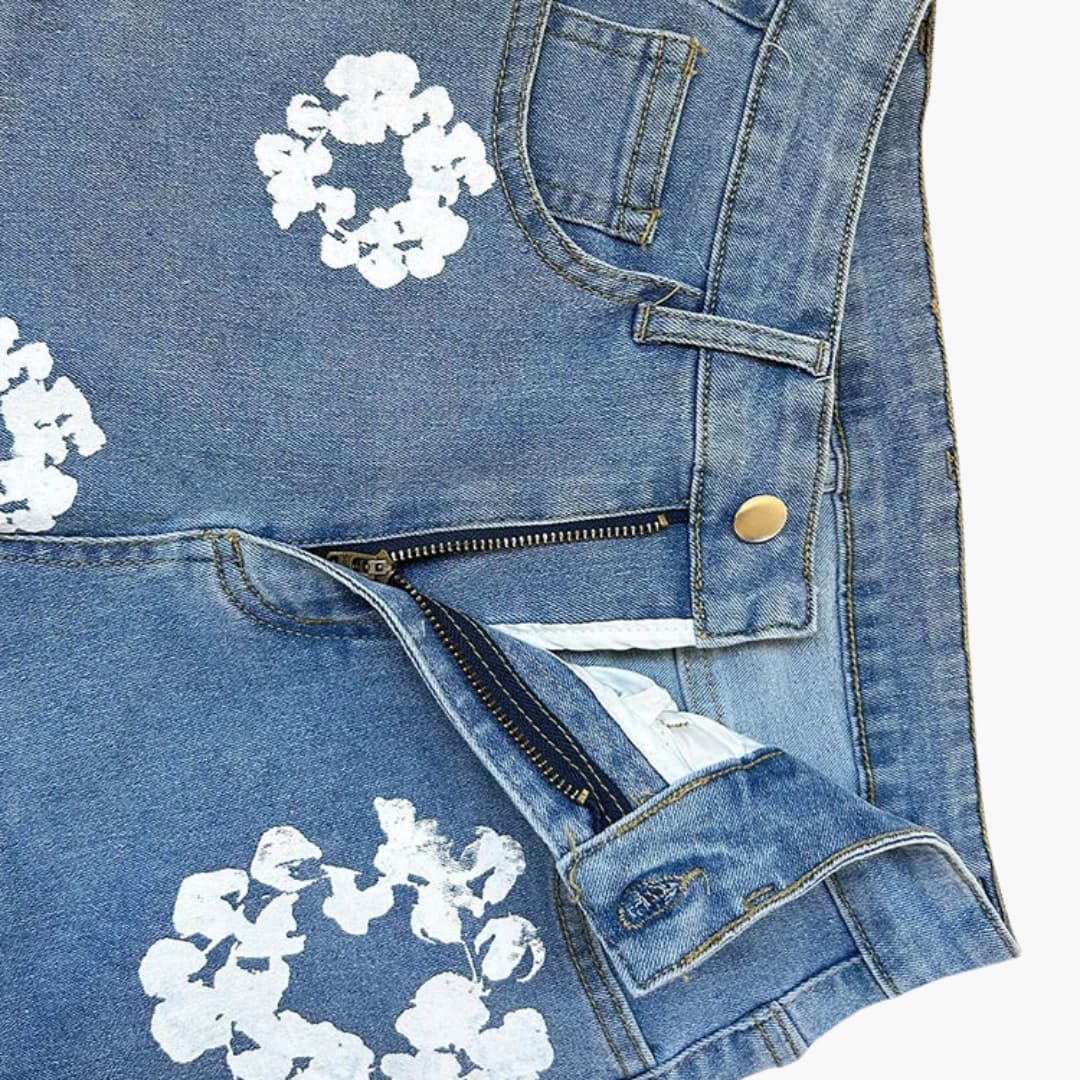 Alicia - Trendig blomstrete jeans med hög midja till dam