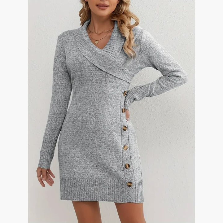 Amalia - Elegant klänning med knappedekor i V-hals för kvinnor