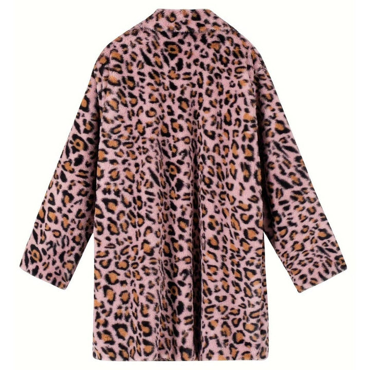 Plus Storlek Leopardmönster Åpen Cardigan Lång Jacka