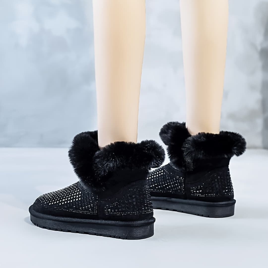 Dam Snöboots med Rhinestone Dekor Halkefrie Flate Ankelsko