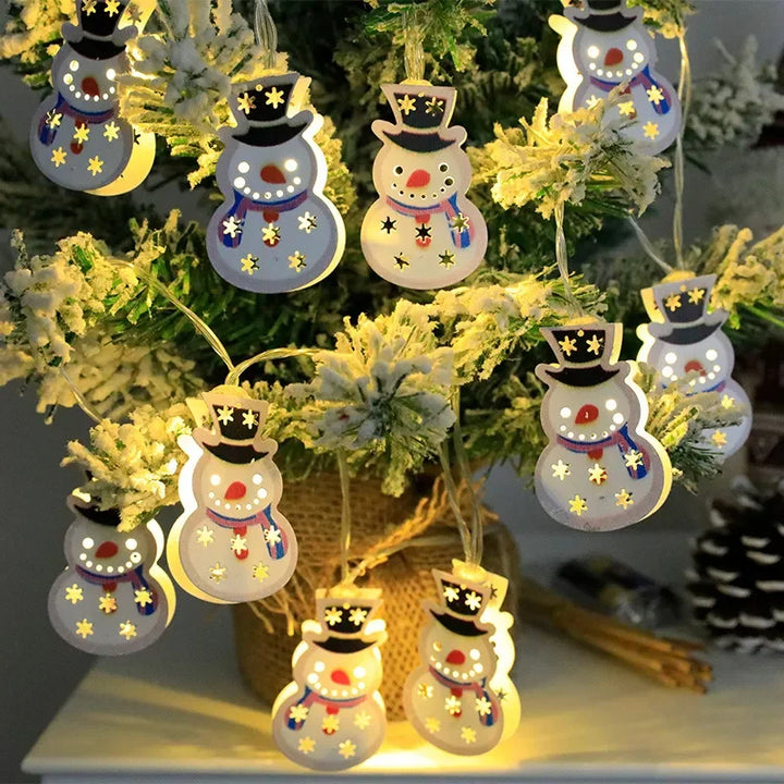 LED-ljusslinga med tomte, ren och snögubbe, batteri eller USB