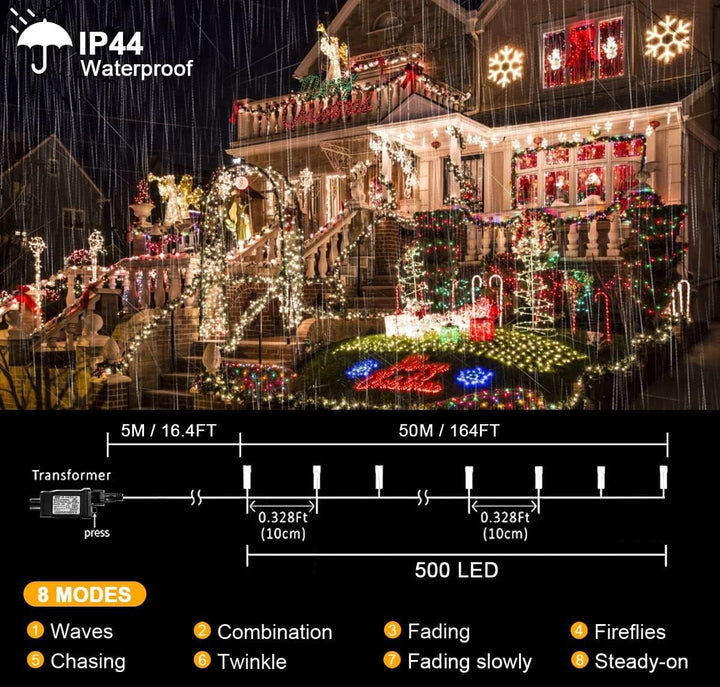 500 LED Julelys - Varm Vitt - Utomhus Dekorasjon