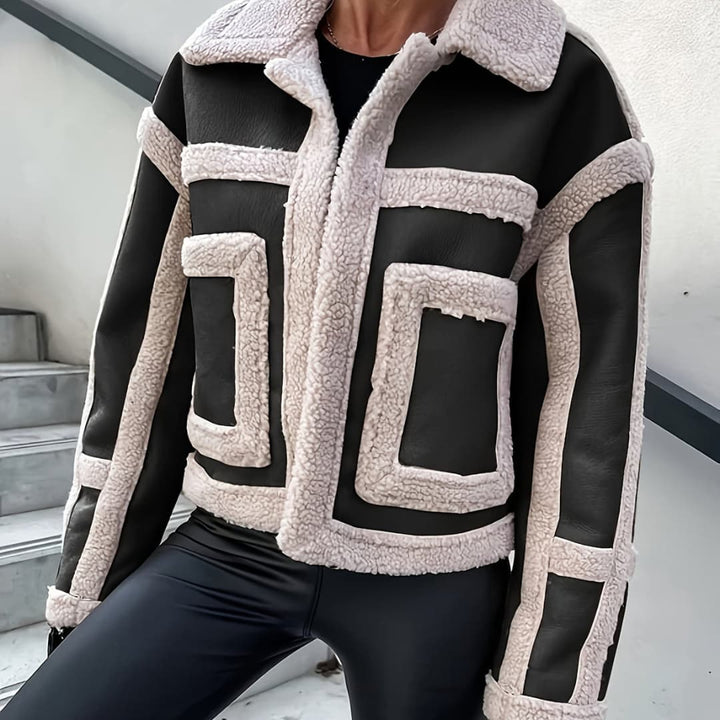 Kvinnens Kort Jacka Elegant Kåpe med Nedbrettet Krage