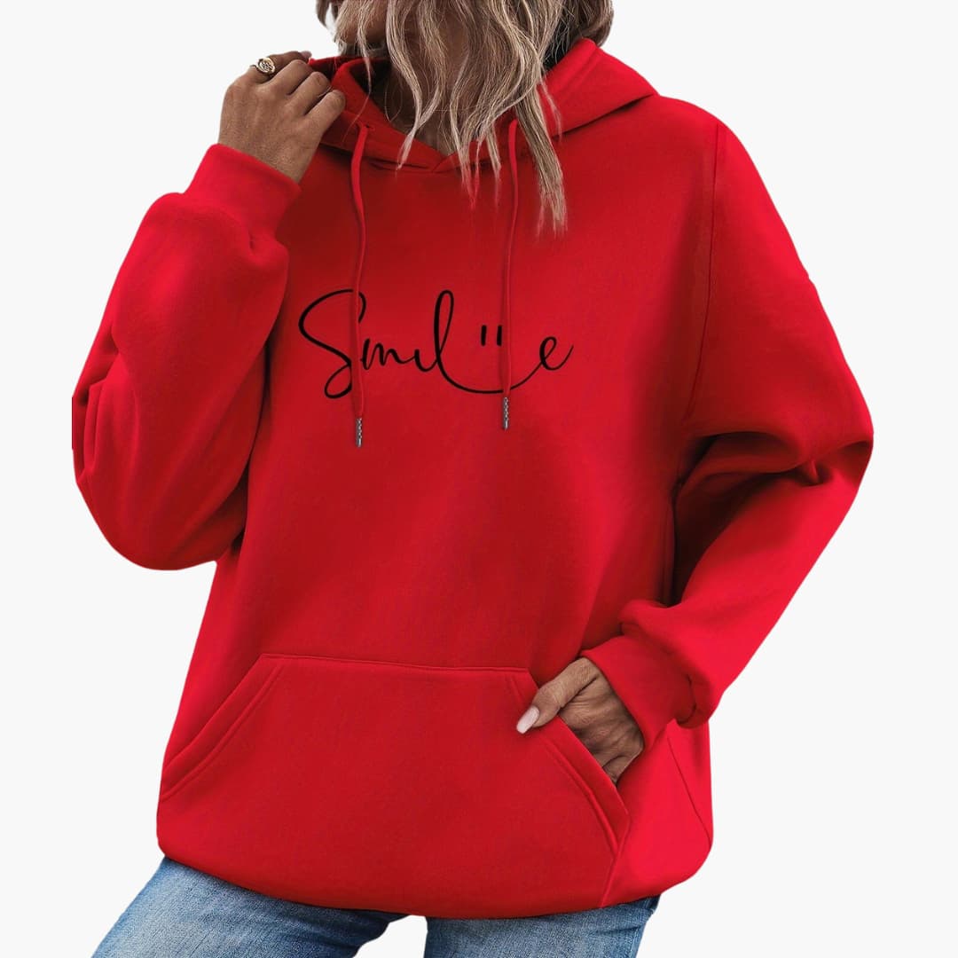 Caroline - Snygg Smile Graphic Hoodie för kvinnor