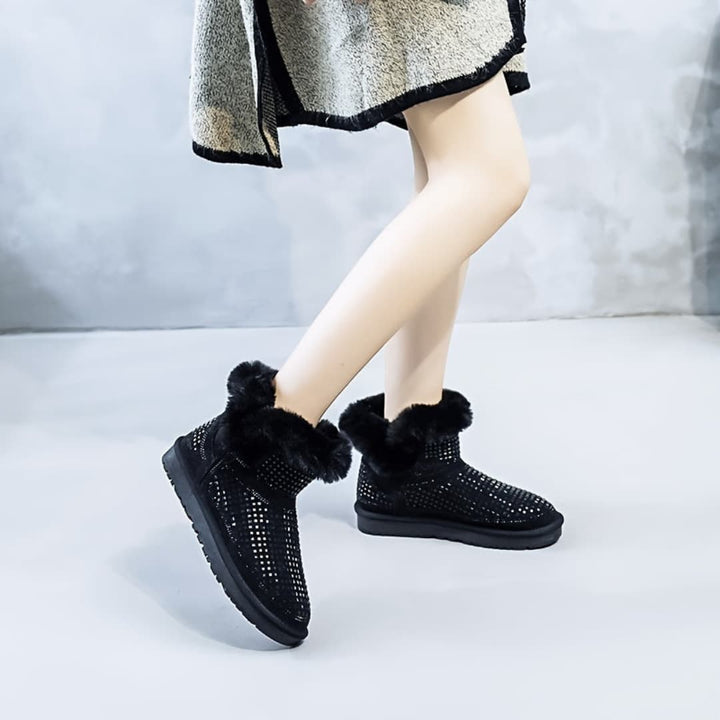 Dam Snöboots med Rhinestone Dekor Halkefrie Flate Ankelsko