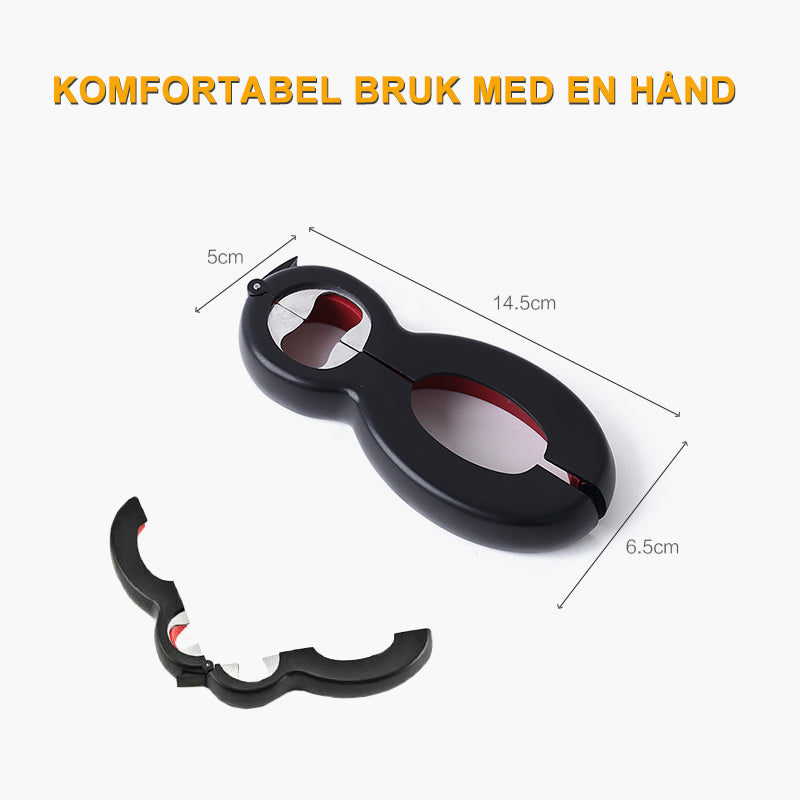 6-i-1 Multifunksjon Flaskeåpner - Rustfritt Stål och TPR
