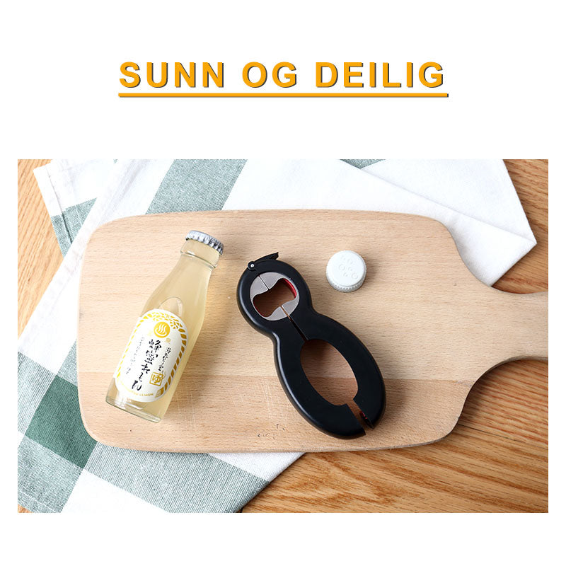 6-i-1 Multifunksjon Flaskeåpner - Rustfritt Stål och TPR