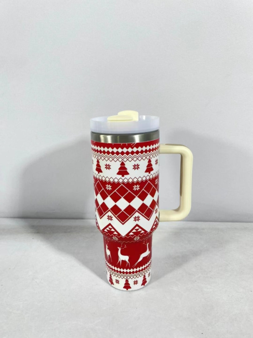Termosmugg med julmönster och sugrör