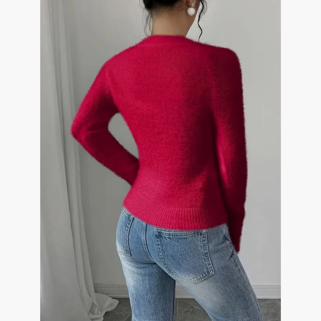 Eileen - Tröja med rund hals i mysig strikk till dam