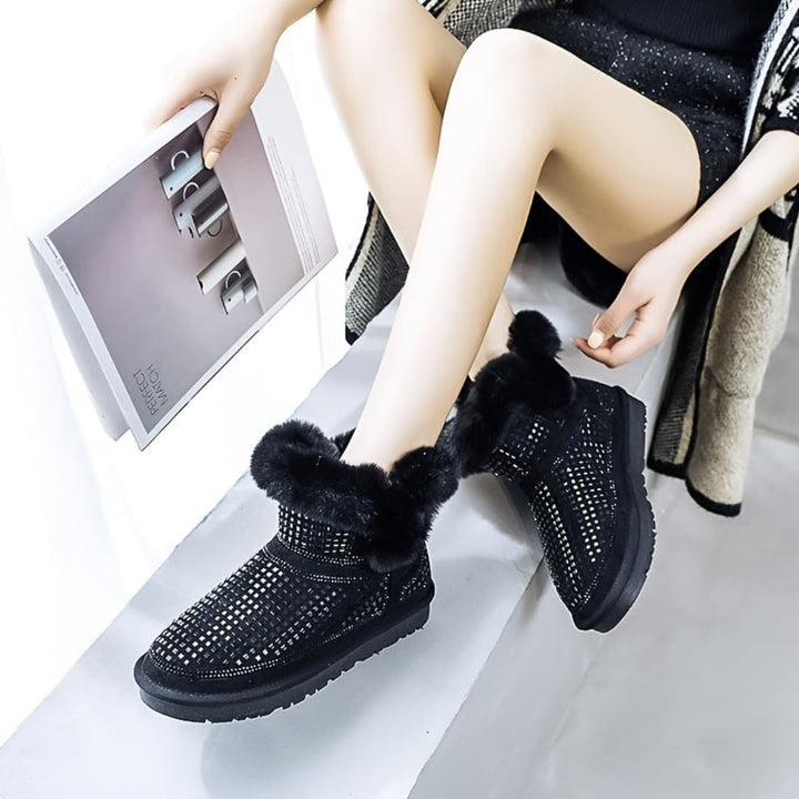 Dam Snöboots med Rhinestone Dekor Halkefrie Flate Ankelsko