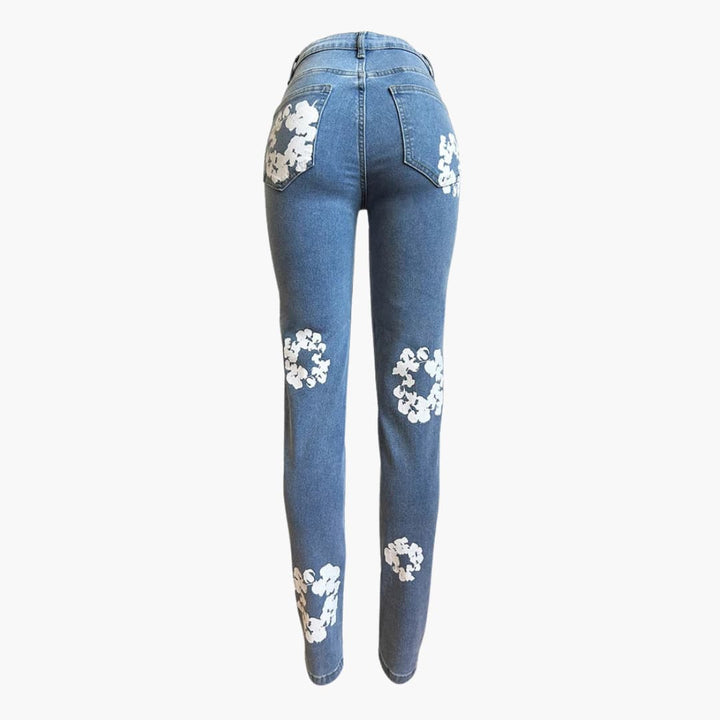 Alicia - Trendig blomstrete jeans med hög midja till dam