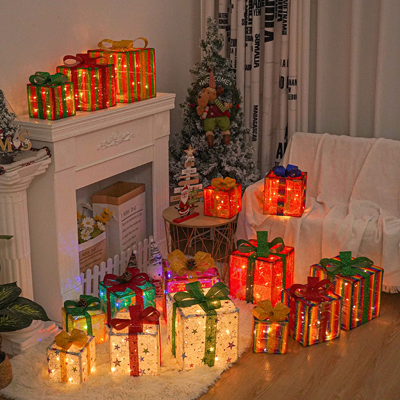 Upplysta presentaskar med rosett i set om tre, batteridrivna