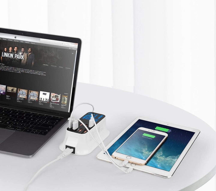 8-porters USB-ladestasjon för flera enheter