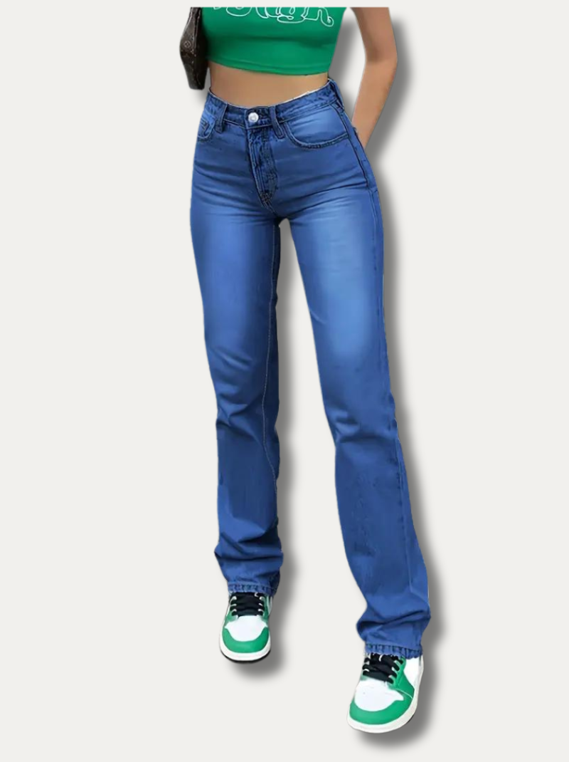 FREYA - Lettvasket rätta jeans med hög midja