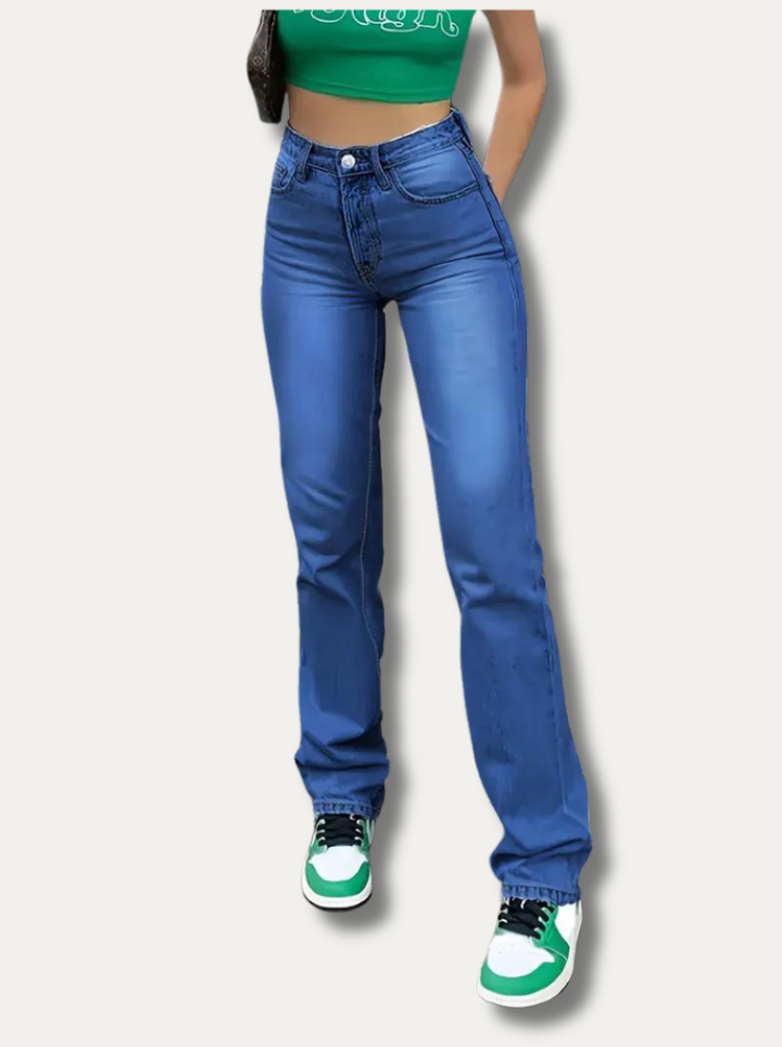 FREYA - Lettvasket rätta jeans med hög midja