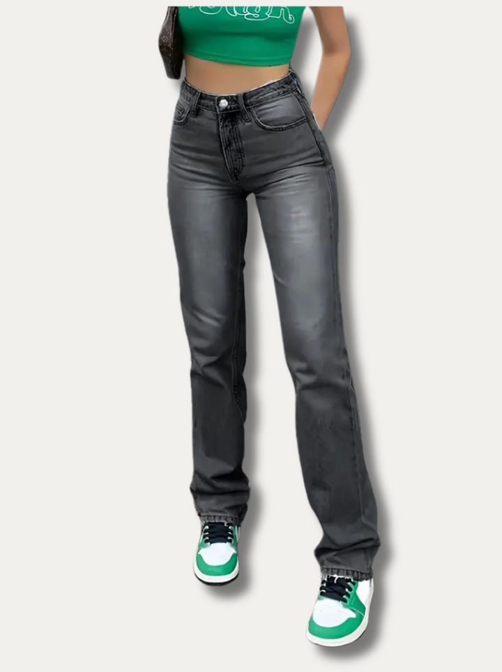 FREYA - Lettvasket rätta jeans med hög midja