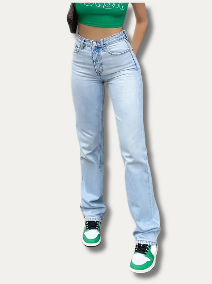 FREYA - Lettvasket rätta jeans med hög midja
