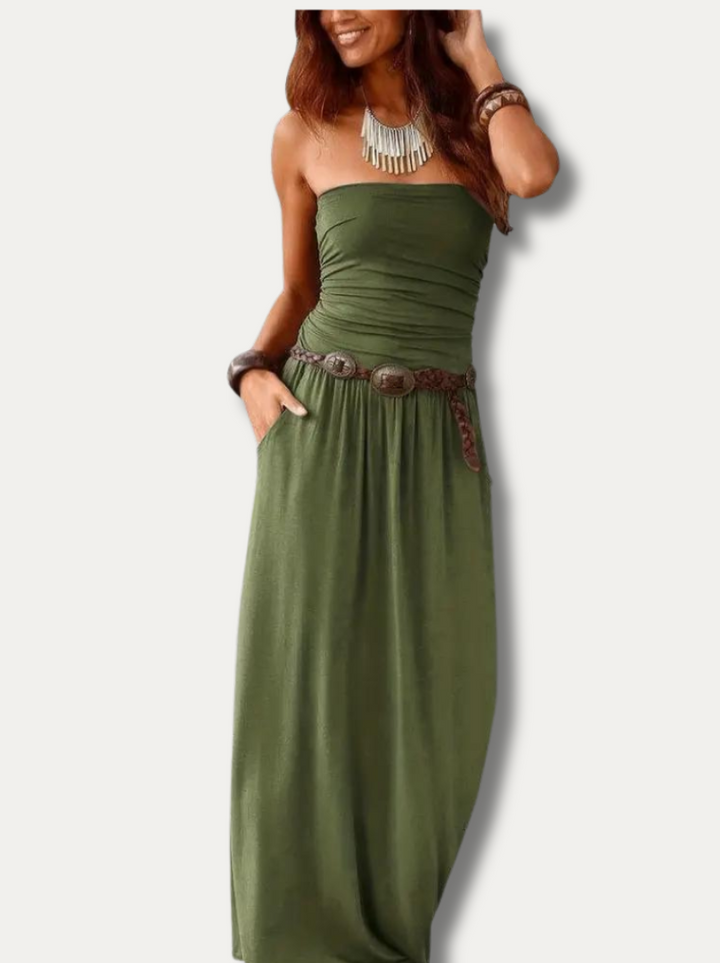 SOLVEIG - Elegant stroppelös klänning