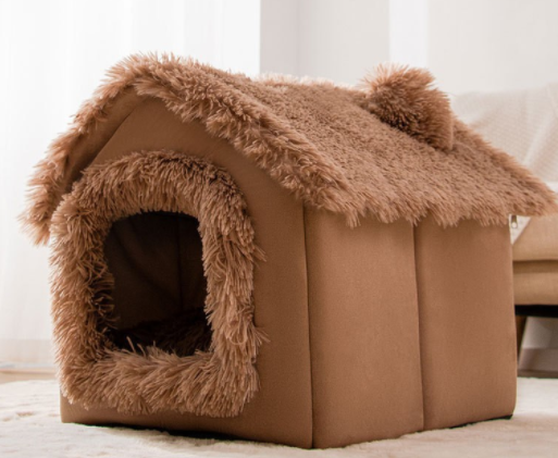 Vikbar kattgrotta och hundkoja med mjuk plysch, S–L