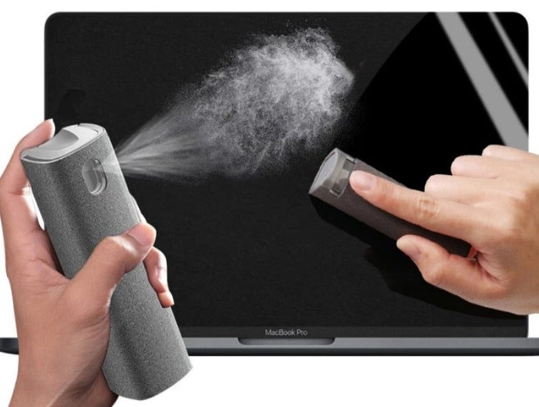 Bärbar 2-i-1 Skjermrenser med Spray &amp; Mikrofiberklut