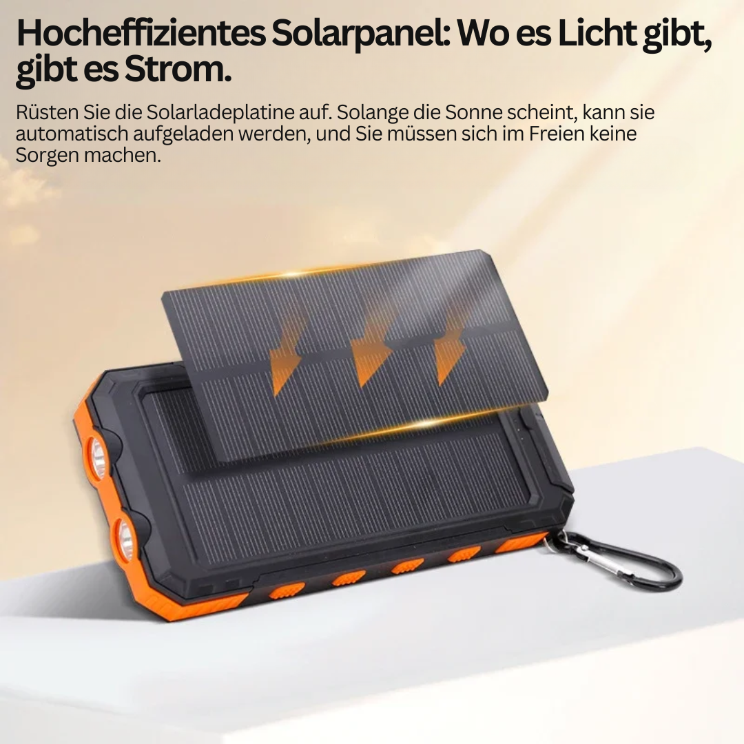 Bärbar Kraftbank med Solcellepanel och Lommelykt