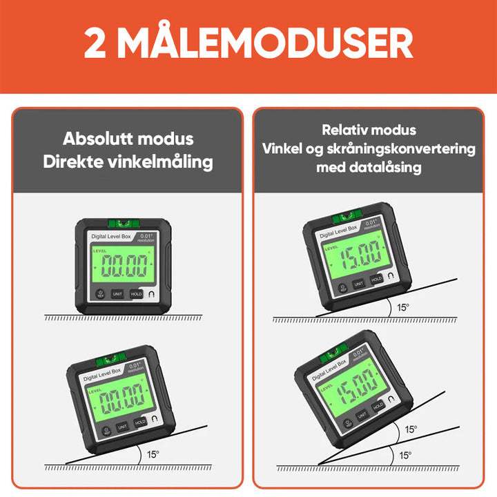 Bärbar Digital Högdepresisjons Vinkelmåler | LCD | IP65