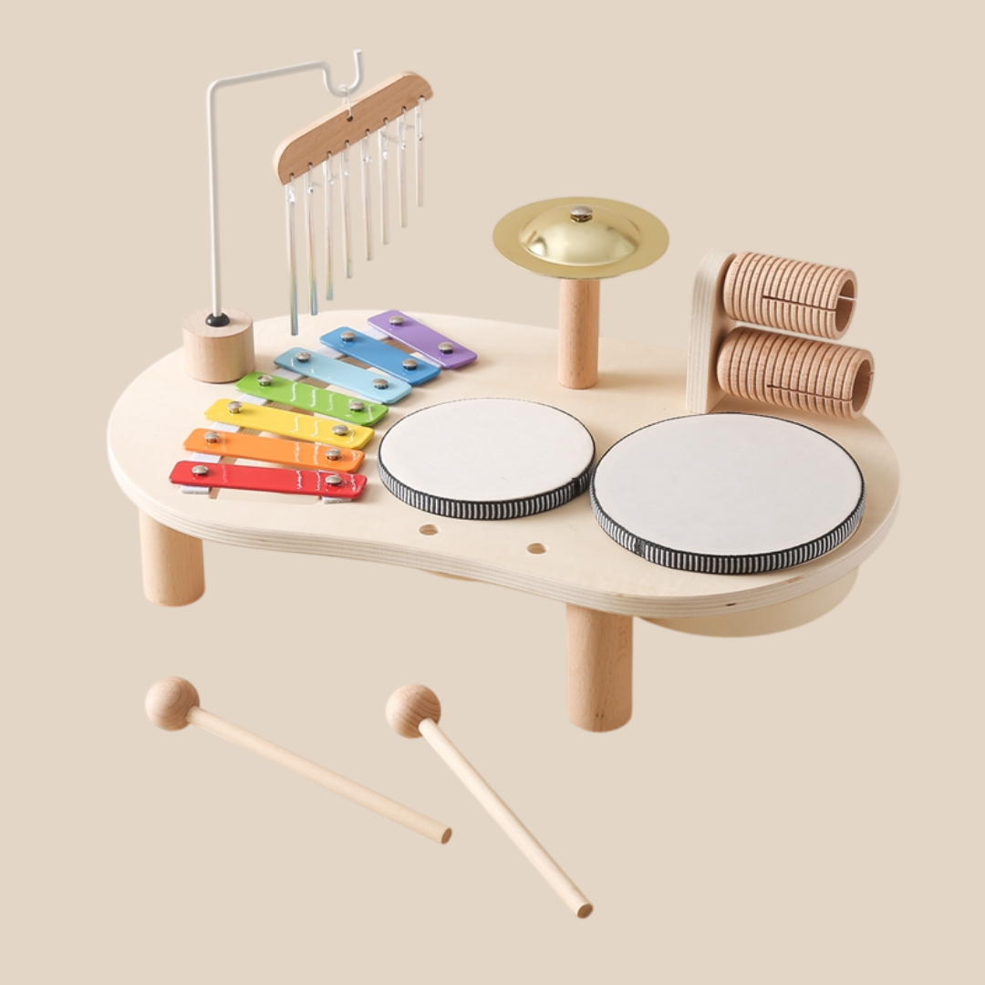 Barne Musikkinstrumentbord med Trommer och Xylofon