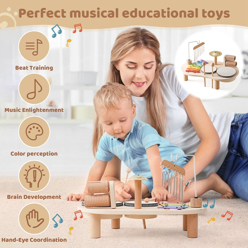Barne Musikkinstrumentbord med Trommer och Xylofon