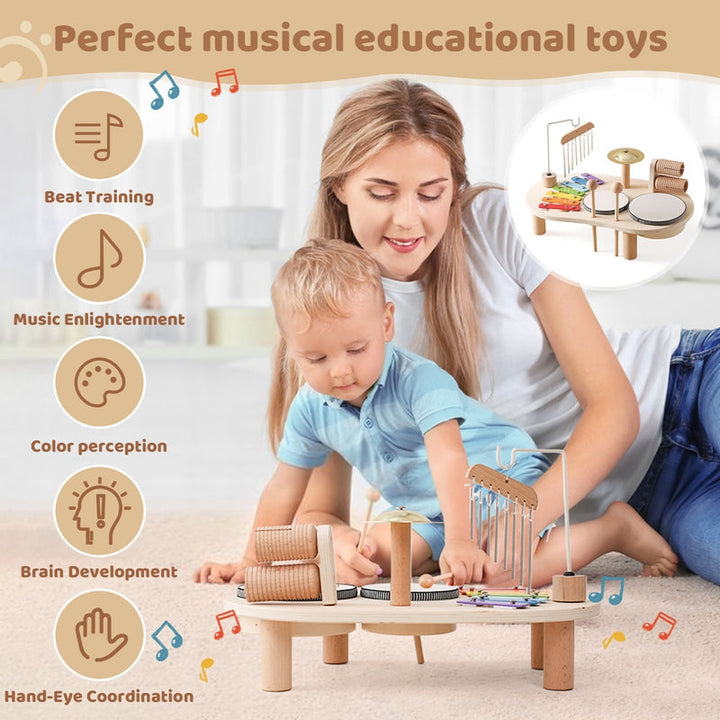 Barne Musikkinstrumentbord med Trommer och Xylofon