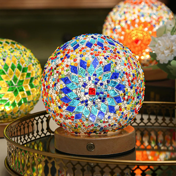 Boho Mosaikk Nattlampe med Varmt Stemningslys