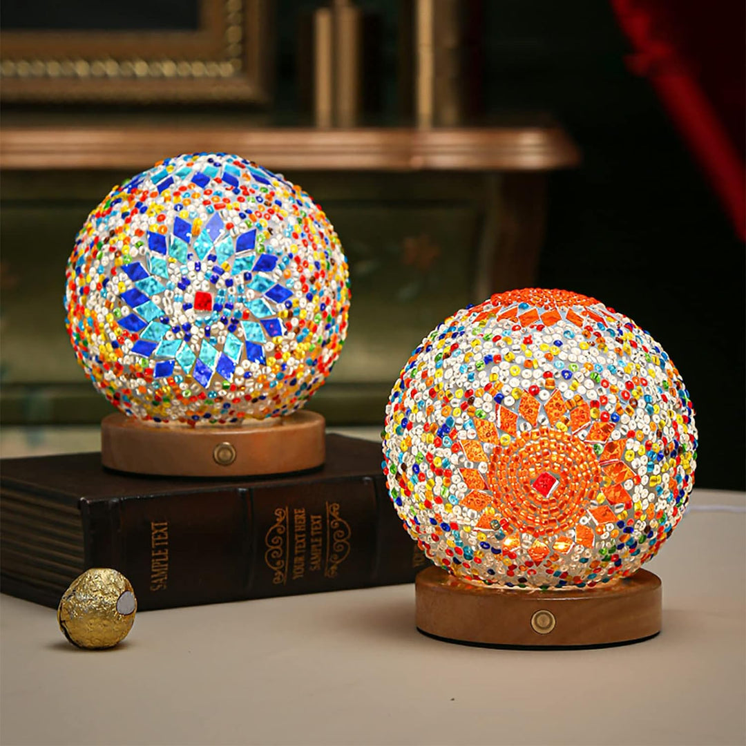 Boho Mosaikk Nattlampe med Varmt Stemningslys