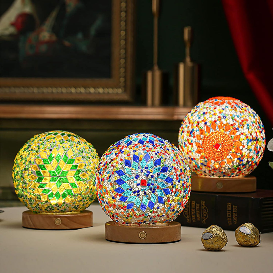 Boho Mosaikk Nattlampe med Varmt Stemningslys