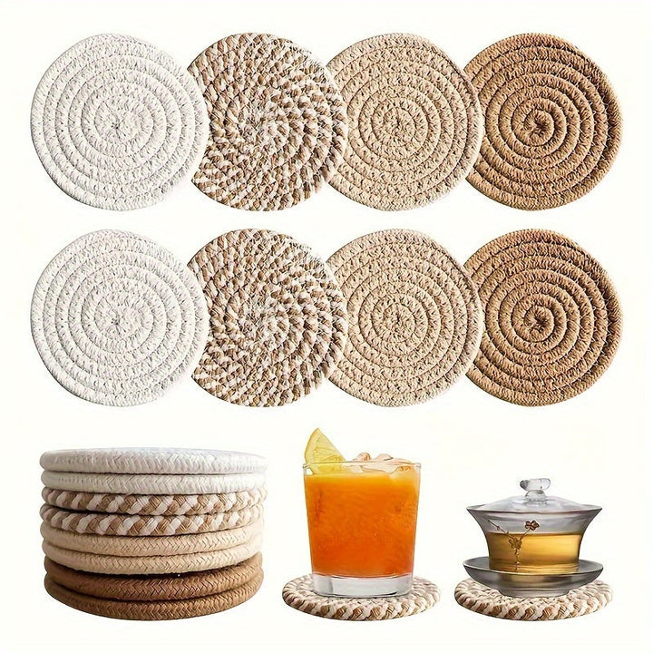 Boho Underlag Set – 8 Deler Vevd Design för Borddekorasjon