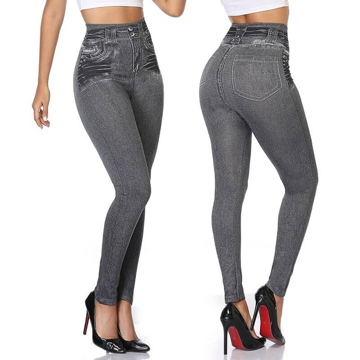 Dam Jeans-leggings – Hög Midja, Komfort och Slankende Passform
