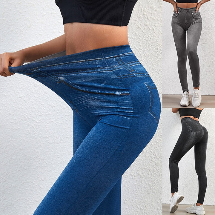 Dam Jeans-leggings – Hög Midja, Komfort och Slankende Passform