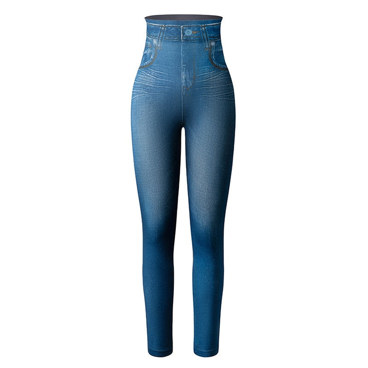 Dam Jeans-leggings – Hög Midja, Komfort och Slankende Passform