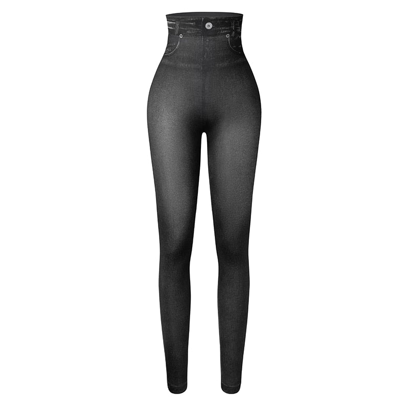 Dam Jeans-leggings – Hög Midja, Komfort och Slankende Passform