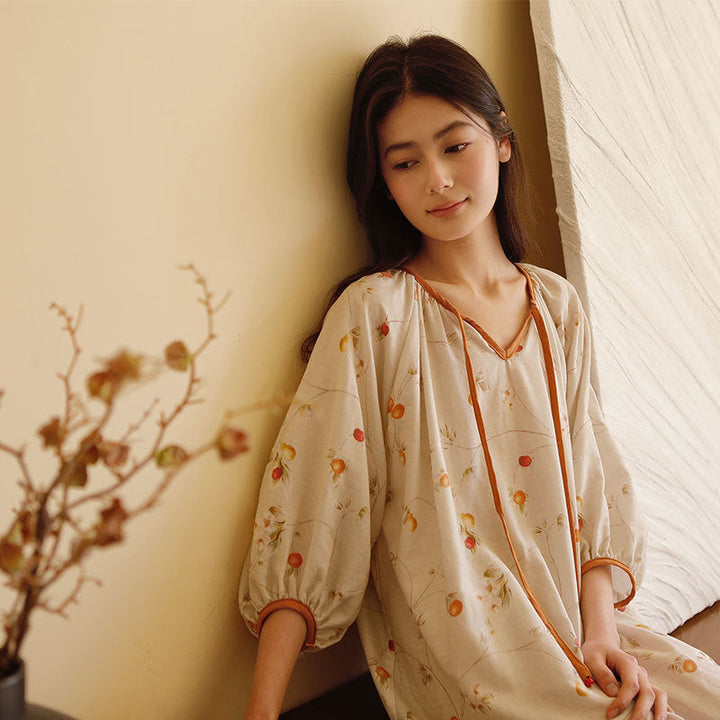 Dam Kimono Nattklänning Blommönster med Volanger