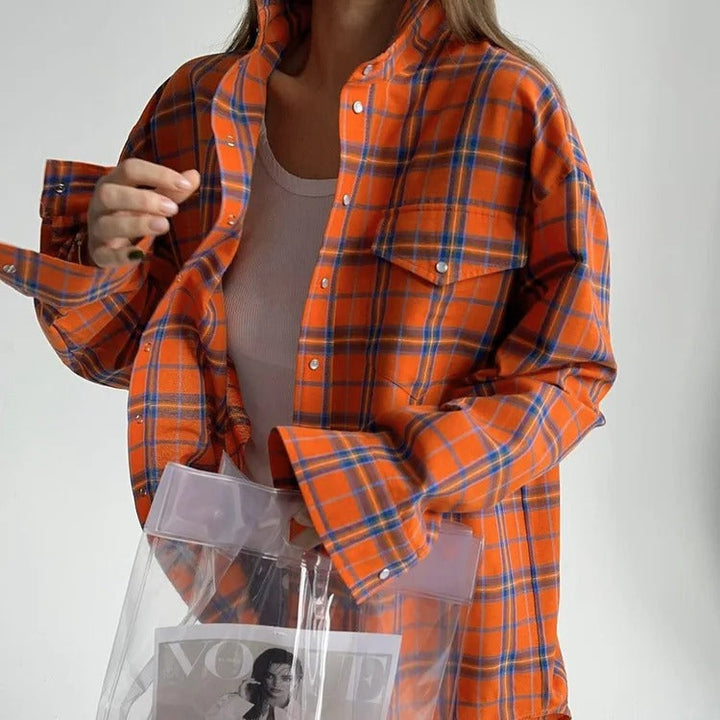 Dam Oversized Rutig Skjorta – Långärmad för Komfort